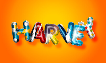 Harvey male name, colorful letter balloons background