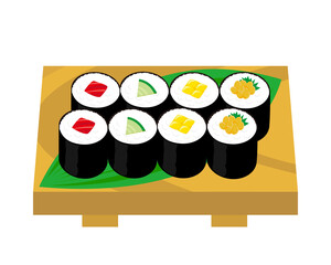 巻き寿司のベクターイラスト　鉄火巻　かっぱ巻き　かんぴょう　納豆巻き