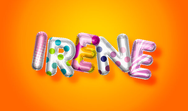 Irene female name, colorful letter balloons background