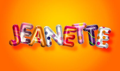 Jeanette female name, colorful letter balloons background