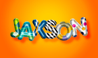 Jaxson male name, colorful letter balloons background