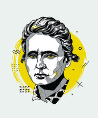 Creative geometric yellow style. Marie Curie.