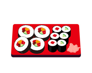巻き寿司のベクターイラスト　鉄火巻　かっぱ巻き　太巻き