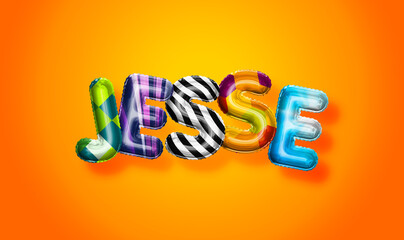Jesse male name, colorful letter balloons background