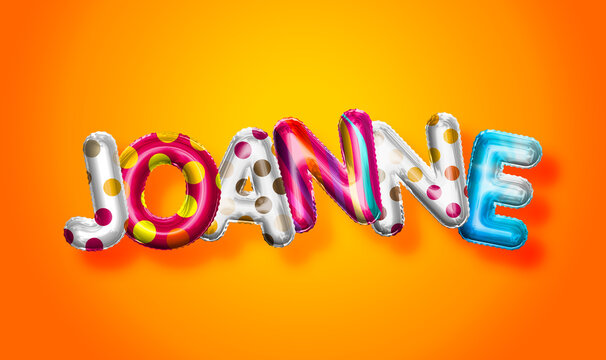 Joanne female name, colorful letter balloons background