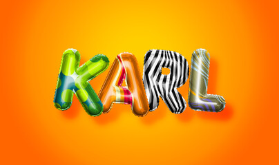 Karl male name, colorful letter balloons background