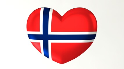 Heart-shaped button pin 3d illustration render flag I love Norway