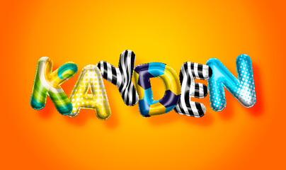 Kayden male name, colorful letter balloons background