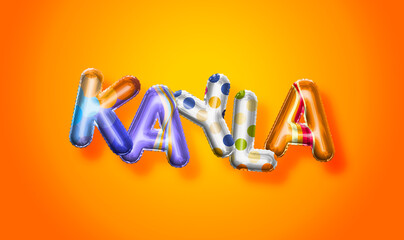 Kayla female name, colorful letter balloons background