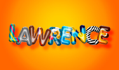 Lawrence male name, colorful letter balloons background
