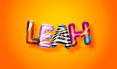 Leah female name, colorful letter balloons background