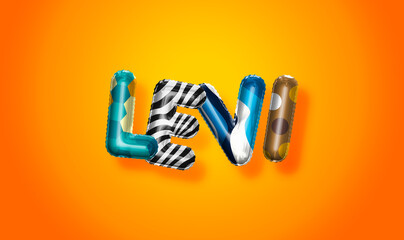 Levi male name, colorful letter balloons background