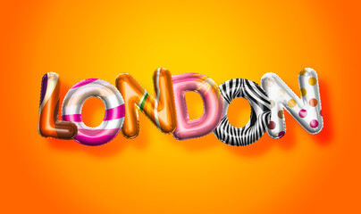 London female name, colorful letter balloons background