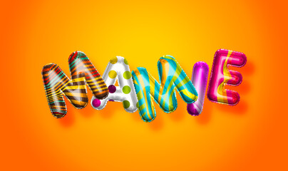 Mamie female name, colorful letter balloons background