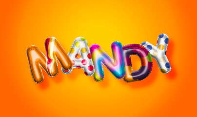 Mandy female name, colorful letter balloons background