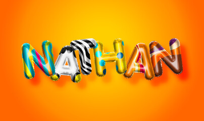 Nathan male name, colorful letter balloons background