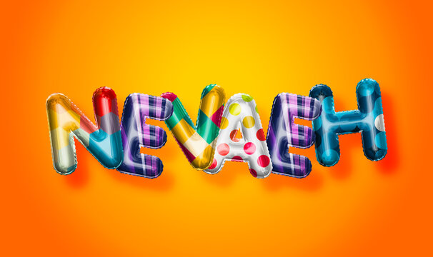 Nevaeh female name, colorful letter balloons background
