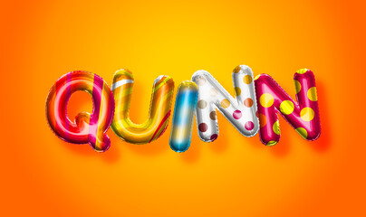 Quinn female name, colorful letter balloons background