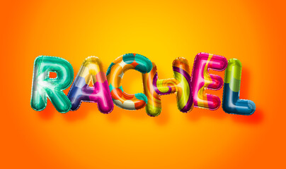Rachel female name, colorful letter balloons background © psdgraphicscom