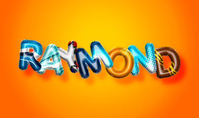 Raymond male name, colorful letter balloons background