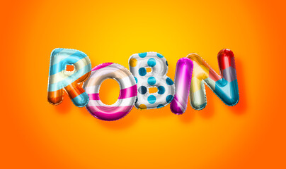 Robin female name, colorful letter balloons background