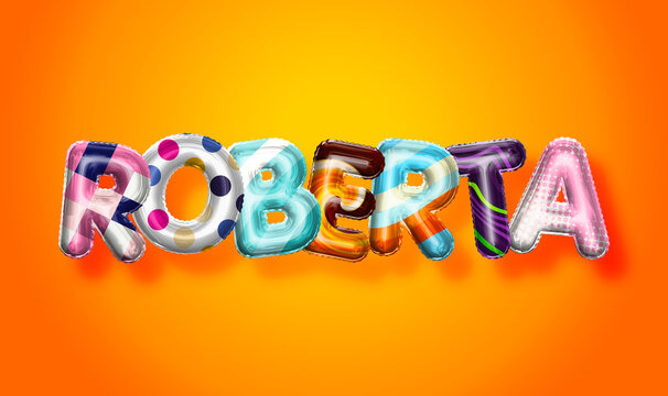 Roberta female name, colorful letter balloons background