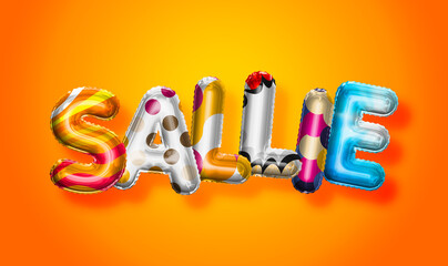 Sallie female name, colorful letter balloons background