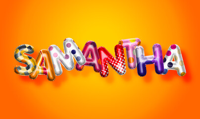 Samantha female name, colorful letter balloons background