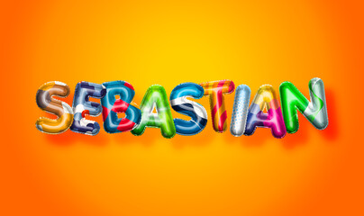 Sebastian male name, colorful letter balloons background