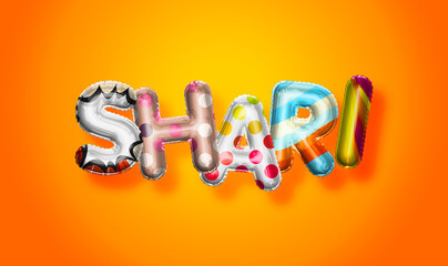 Shari female name, colorful letter balloons background