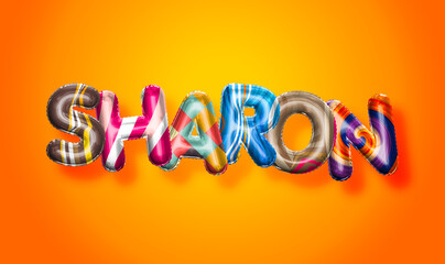 Sharon female name, colorful letter balloons background