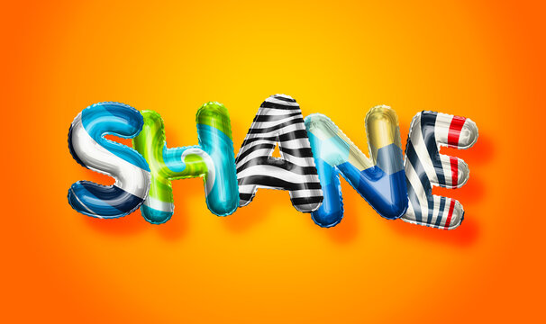 Shane male name, colorful letter balloons background