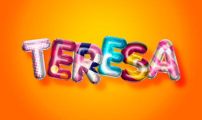 Teresa female name, colorful letter balloons background