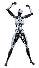 3D Rendering Female Robot on White