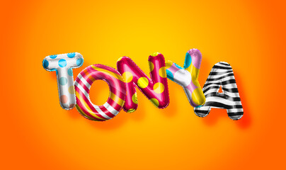 Tonya female name, colorful letter balloons background © psdgraphicscom