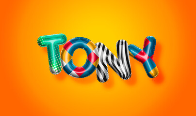 Tony male name, colorful letter balloons background