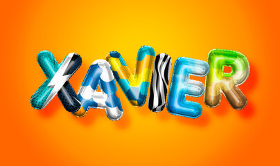 Xavier male name, colorful letter balloons background