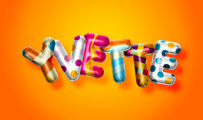 Yvette female name, colorful letter balloons background