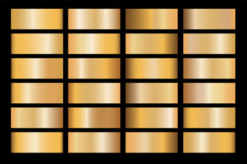 Gold gradient set background vector icon texture metallic illustration for frame, ribbon, banner, coin and label.