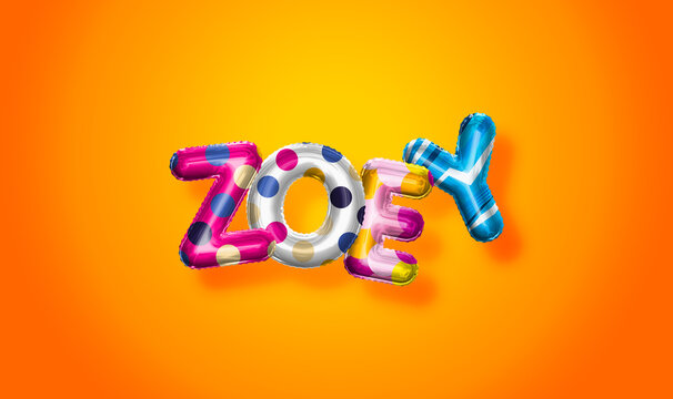 Zoey female name, colorful letter balloons background