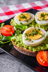 tasty and nutritious avocado sandwich and boiled egg