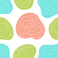Vector seamless pattern illustration with beautiful green and pink color floral shape on white background.