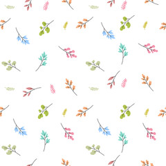 Vector floral seamless pattern with beautiful twig of plant with color leaves on white background.