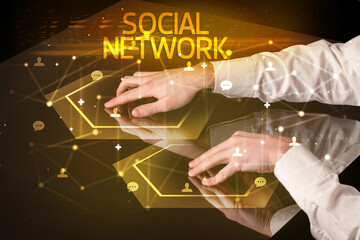 Navigating social networking with SOCIAL NETWORK inscription, new media concept