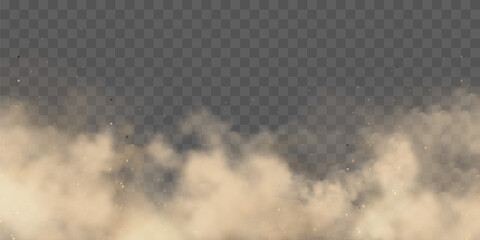 Realistic dust clouds. Sand storm. Polluted dirty brown air, smog. Vector illustration.