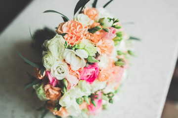 Wonderful luxury wedding bouquet of different flowers