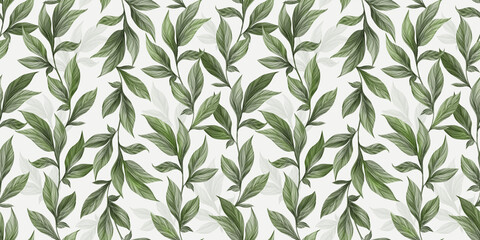 Botanical seamless pattern with vintage graphic green peony leaves. Hand-drawn illustration. Good for production wallpapers, cloth and fabric printing.