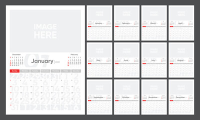 Calendar template 2021. Week start Sunday corporate design planner template.