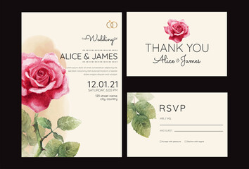 Wedding Invitation card templates with beautiful watercolor red rose flower