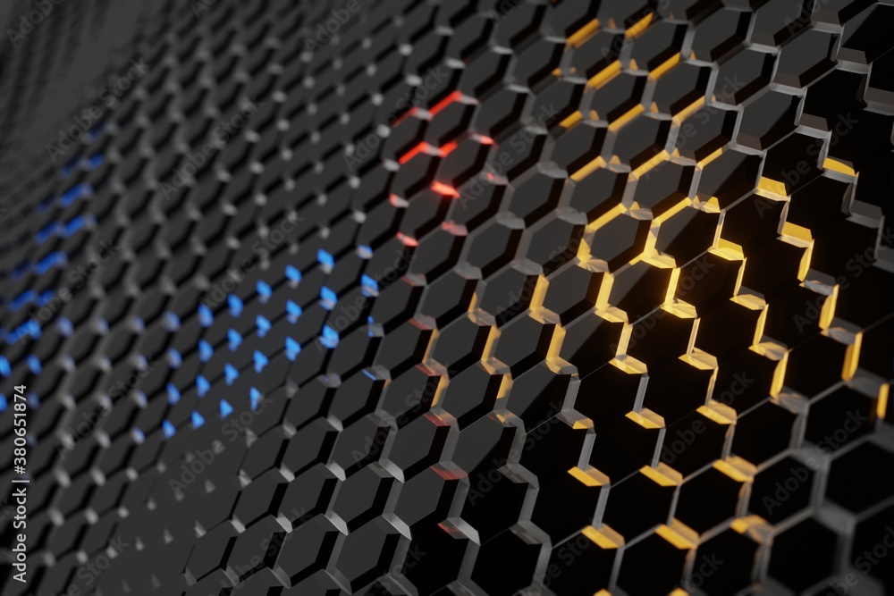 Poster tract futuristic hexagons wave technology animation background 3d rendering